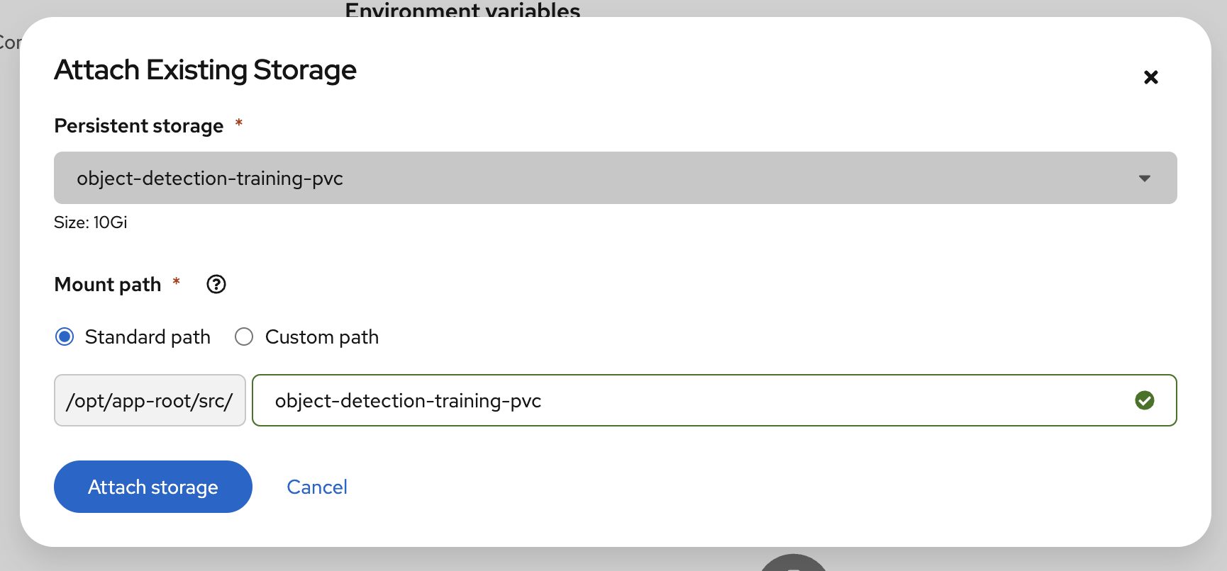attach existing storage