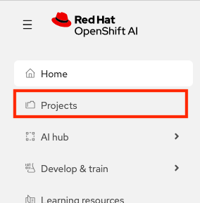 rhoai projects menu